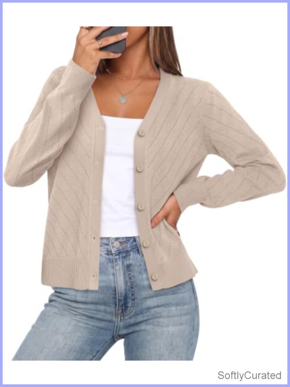 WIHOLL Lightweight Long Sleeve V-Neck Button Cardigan Sweater Top